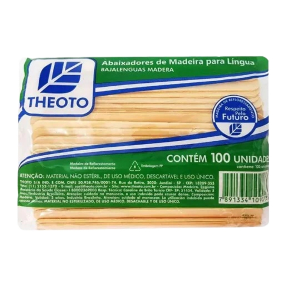 Palito Abaixador de Língua Descartável - Theoto - Pacote com 100 Unidades